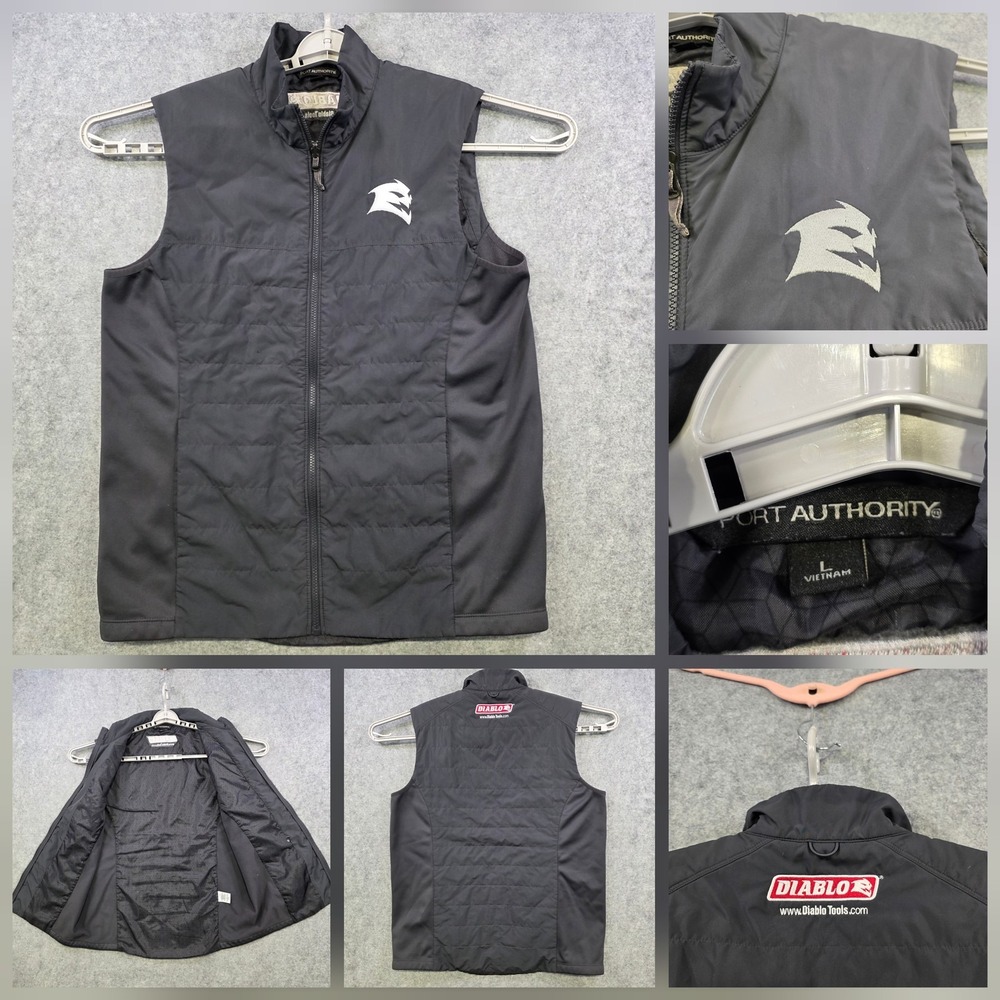 Diablo Tools Vest Mens Large‎ Black Quilted Full Zip Softshell Port Authority